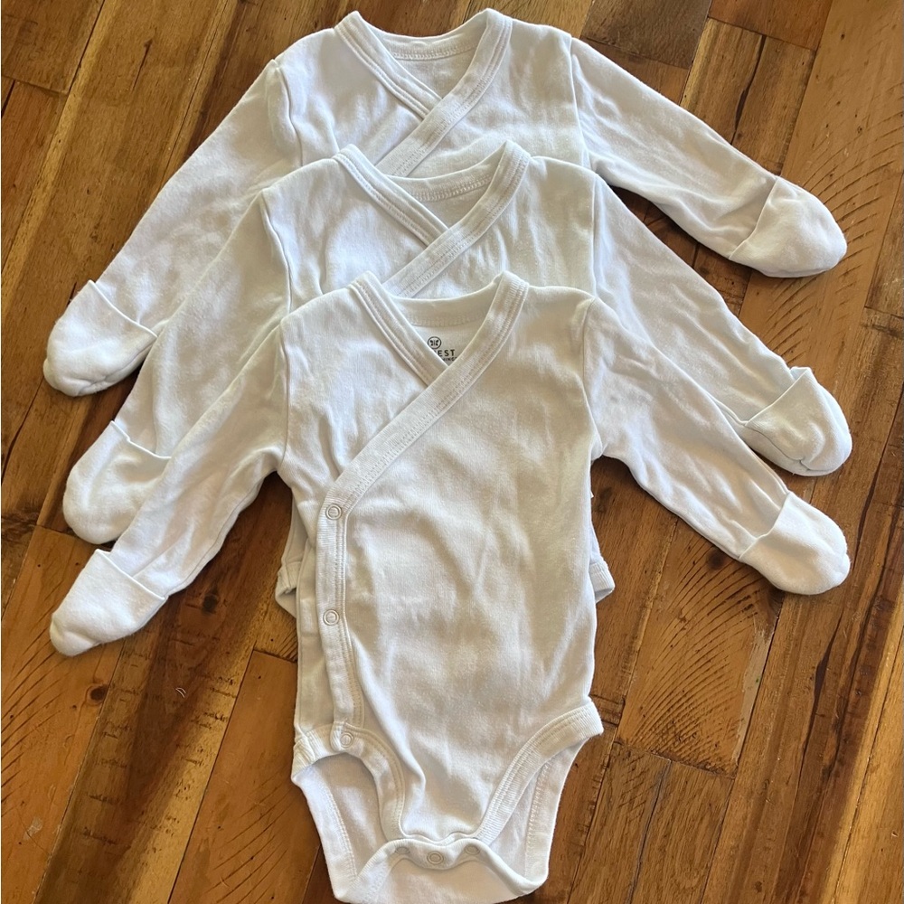 Set of 3 newborn onesies with mitten cuffs